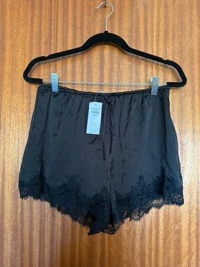 Abercrombie & Fitch Black Lace-Trim Silk Sleep Shorts